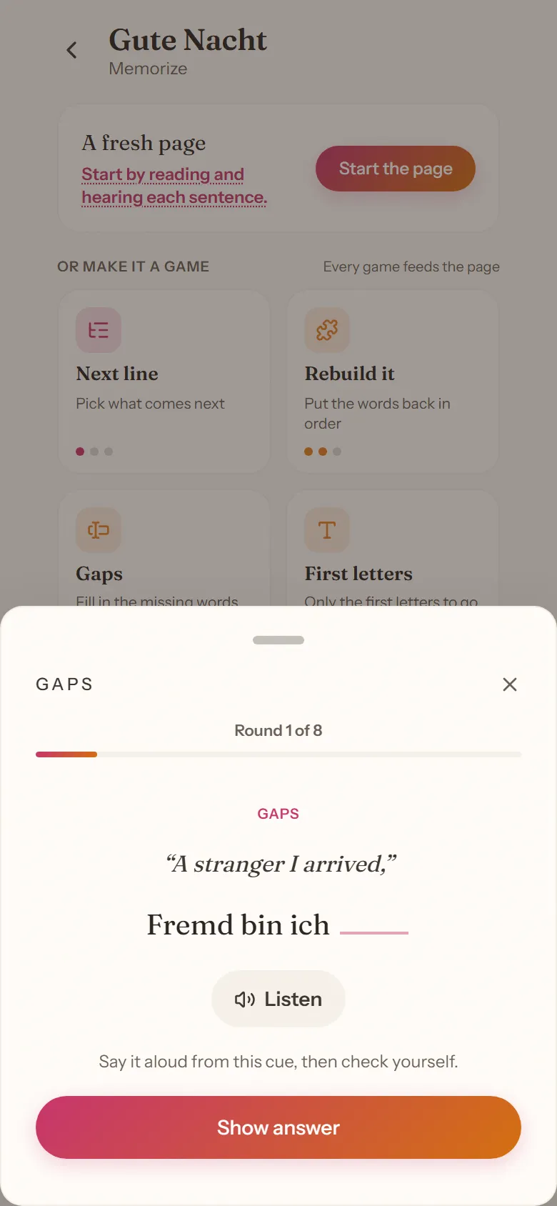 Concert Companion: the Gaps game